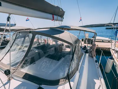 Deck of Diamond, a Hanse 455 sailboat at Seget Donji, Croatia