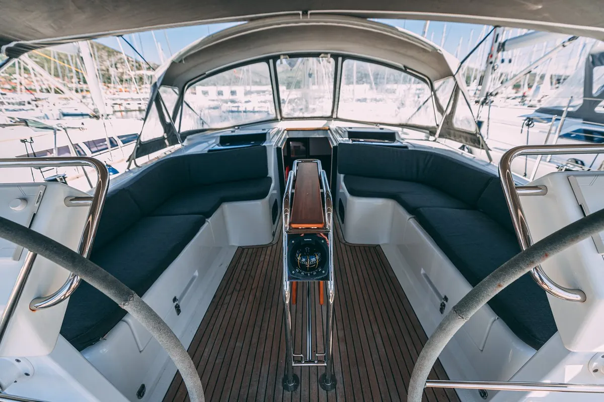 Cockpit of Diamond, a Hanse 455 sailboat at Seget Donji, Croatia