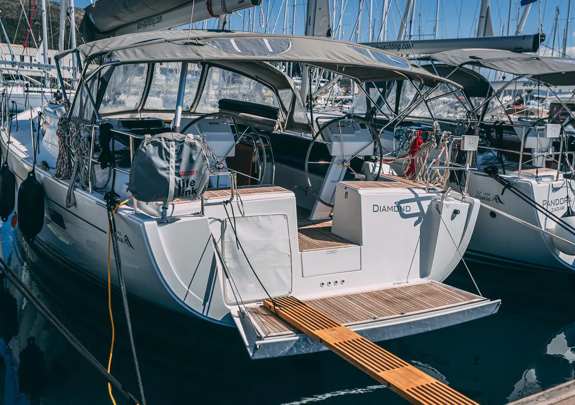 Exterior view of Diamond, a Hanse 455 sailboat at Seget Donji, Croatia