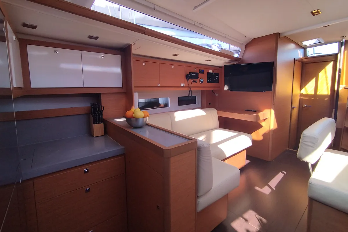 Salon of Rhamnus, a Dufour 530 sailboat at Olbia, Italy