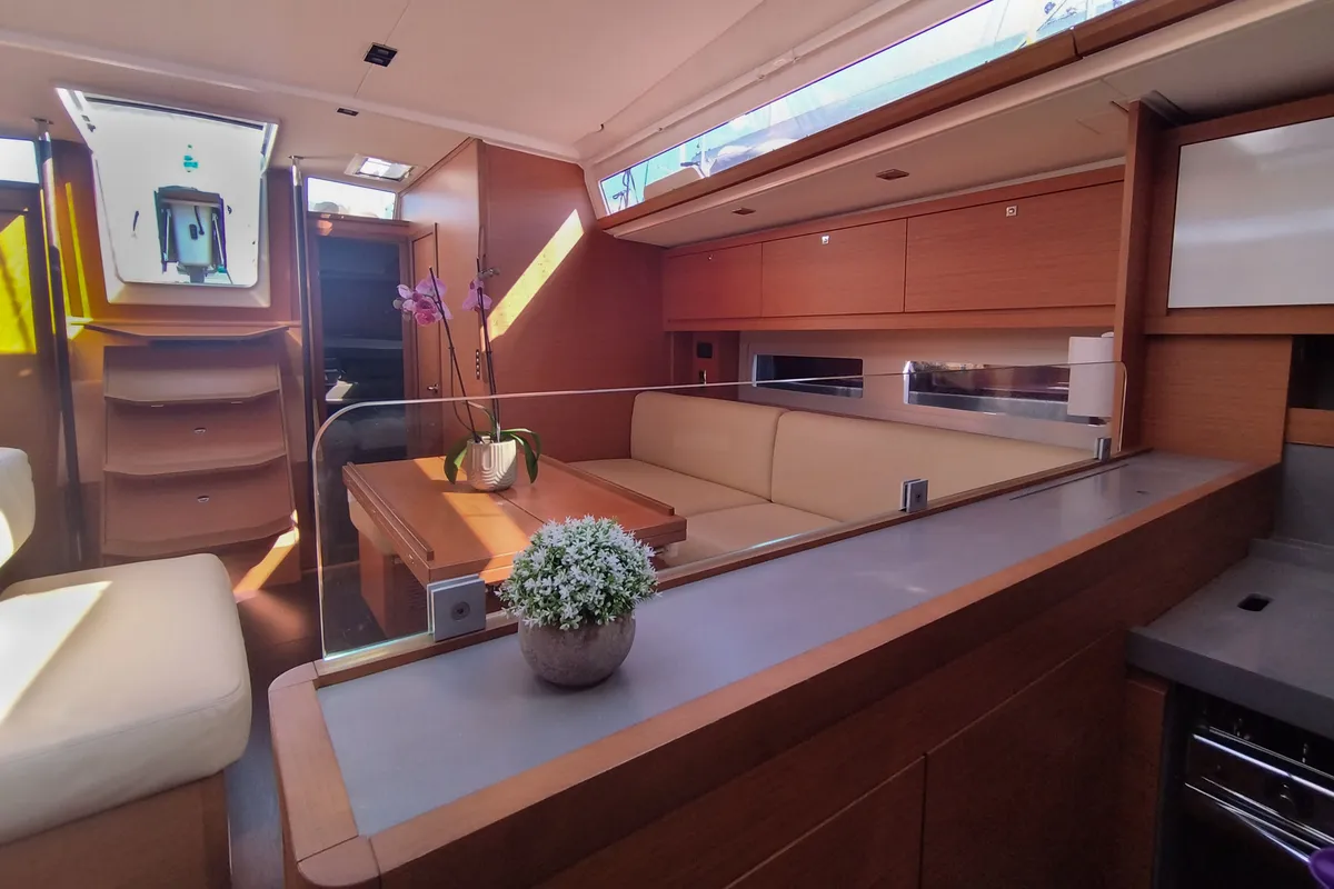 Salon of Rhamnus, a Dufour 530 sailboat at Olbia, Italy
