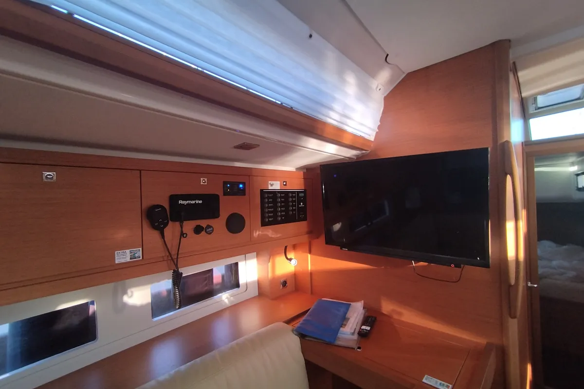 Salon of Rhamnus, a Dufour 530 sailboat at Olbia, Italy