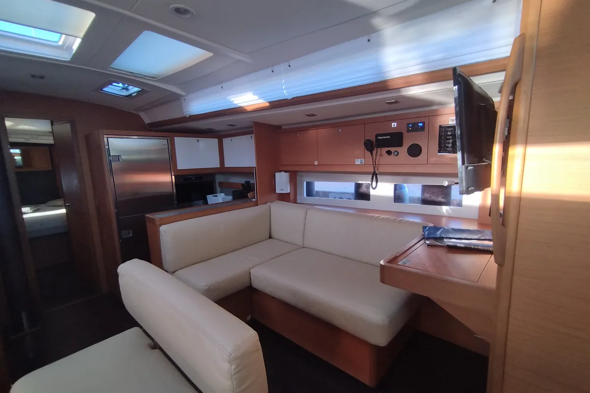 Salon of Rhamnus, a Dufour 530 sailboat at Olbia, Italy