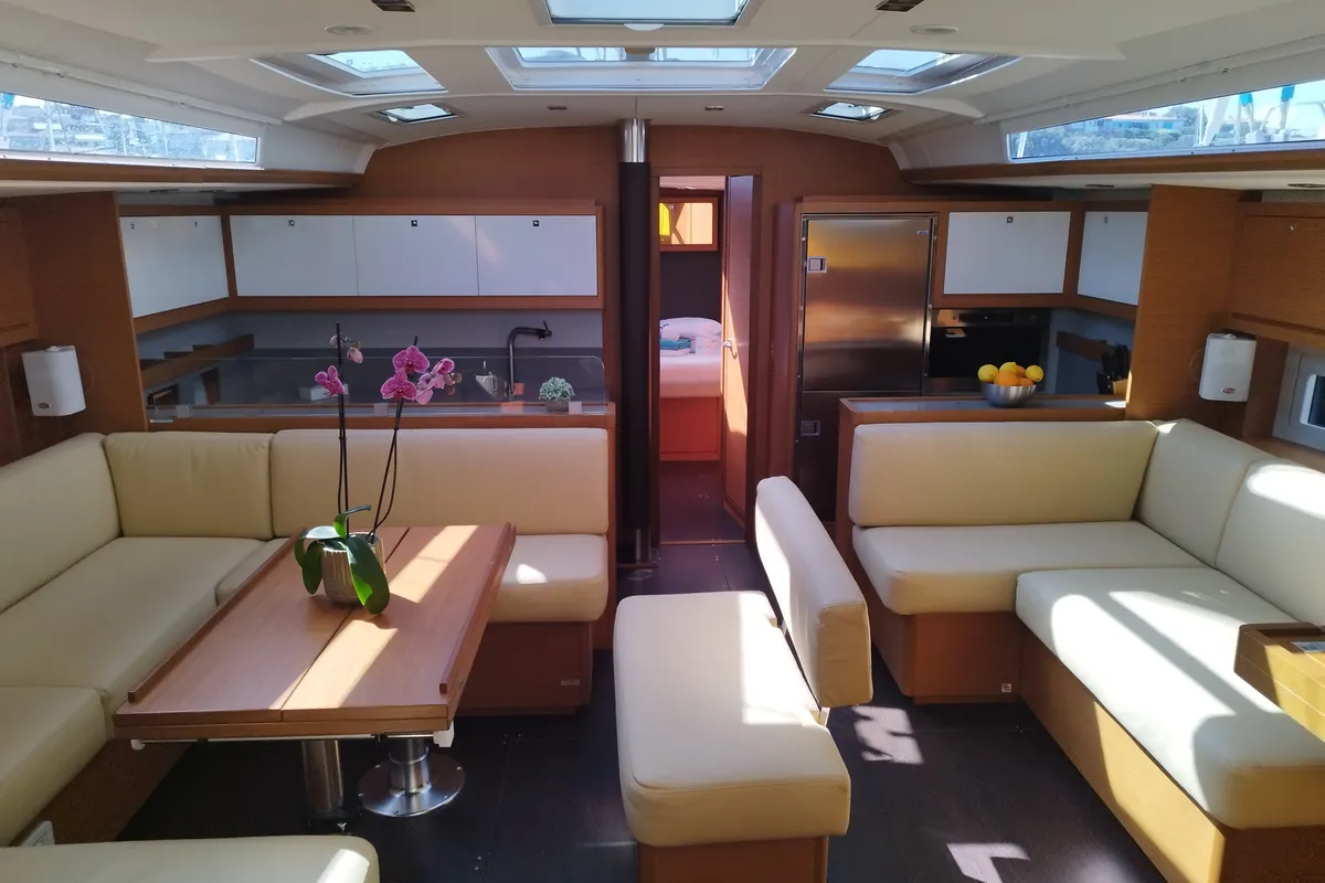 Salon of Rhamnus, a Dufour 530 sailboat at Olbia, Italy