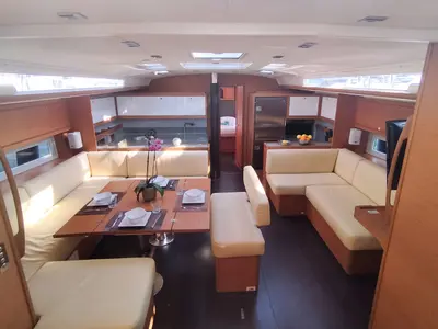 Salon of Rhamnus, a Dufour 530 sailboat at Olbia, Italy