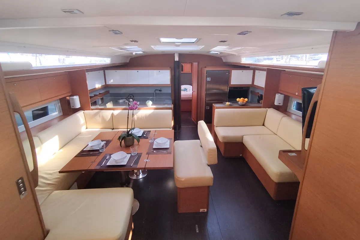 Salon of Rhamnus, a Dufour 530 sailboat at Olbia, Italy