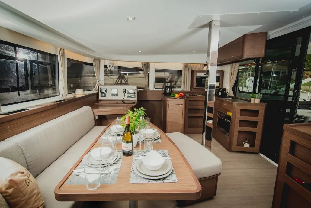 Salon of Euphoria, a Lagoon 42 catamaran at Municipal Unit of Lefkada, Greece