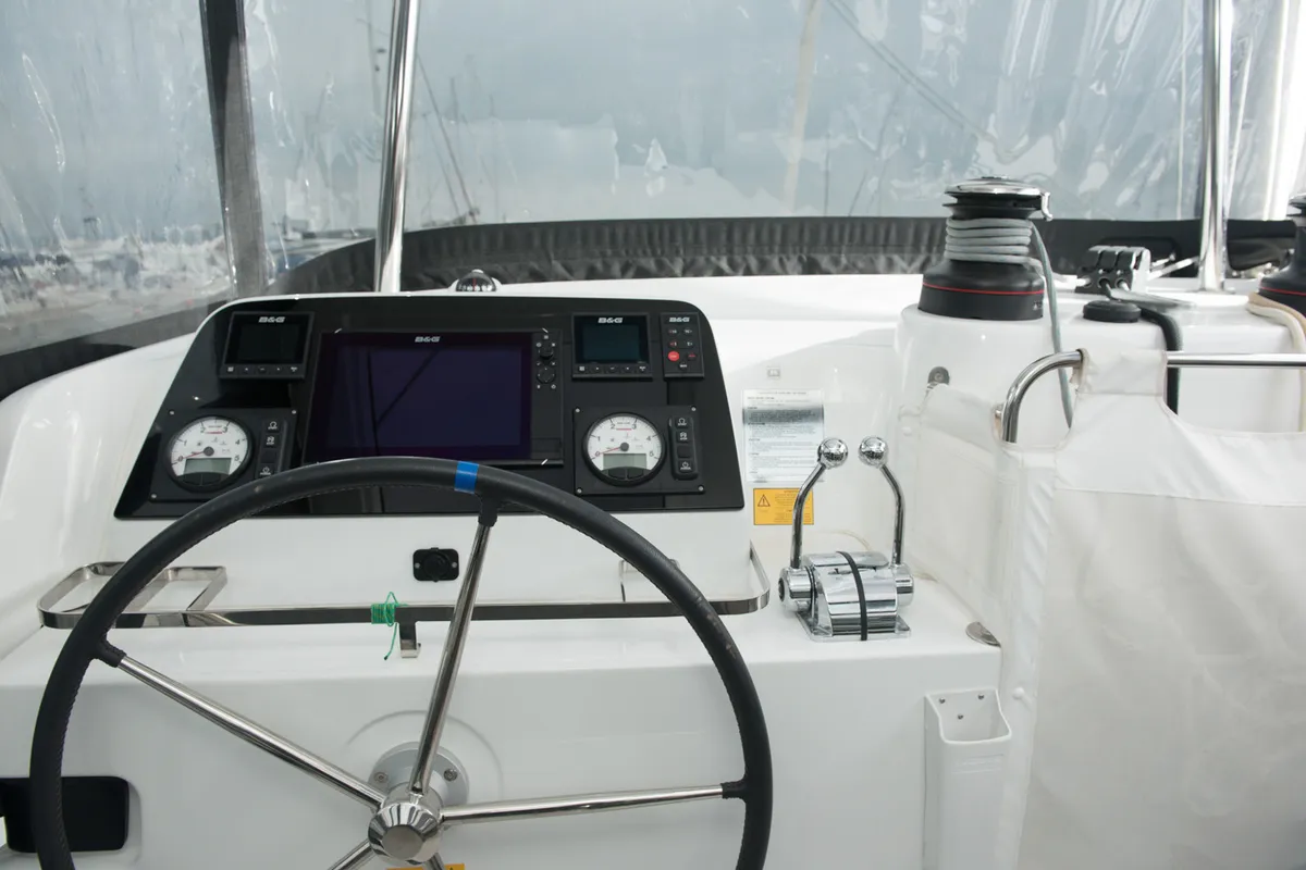 Cockpit of Euphoria, a Lagoon 42 catamaran at Municipal Unit of Lefkada, Greece