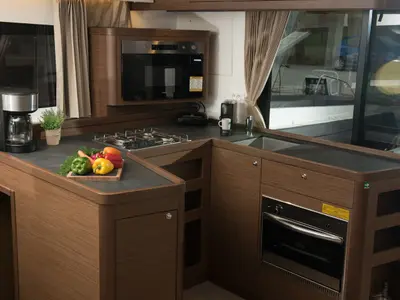 Galley of Euphoria, a Lagoon 42 catamaran at Municipal Unit of Lefkada, Greece