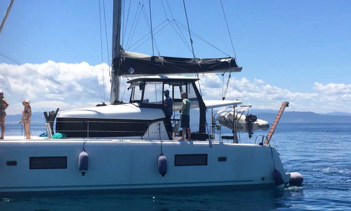 Exterior view of Euphoria, a Lagoon 42 catamaran at Municipal Unit of Lefkada, Greece