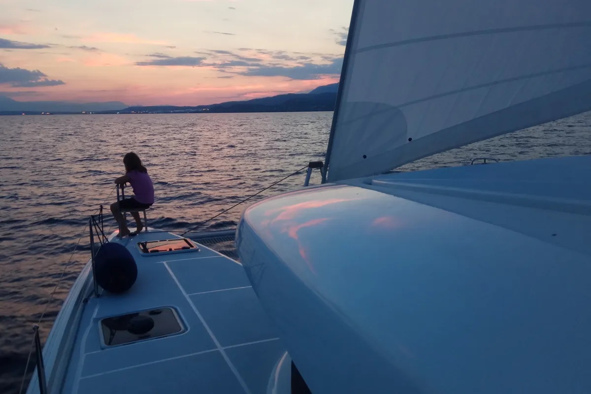 Exterior view of Euphoria, a Lagoon 42 catamaran at Municipal Unit of Lefkada, Greece
