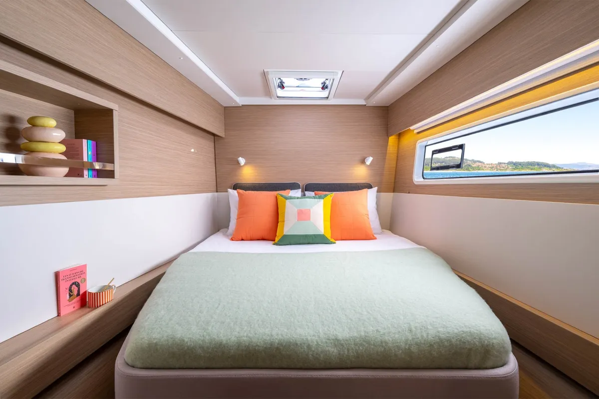 Cabin on Premium, a Lagoon 43 catamaran at Trapani, Italy