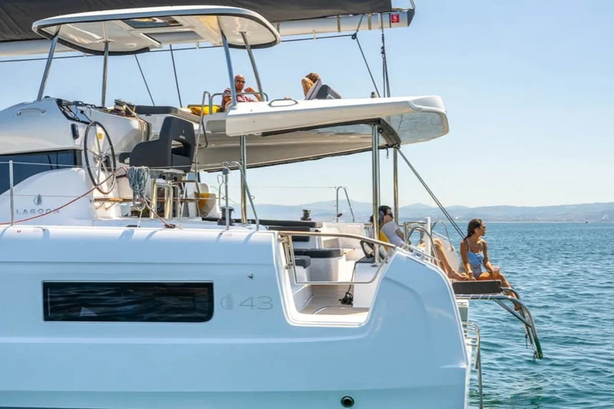 Exterior view of Premium, a Lagoon 43 catamaran at Trapani, Italy