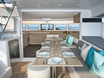 Salon of Premium, a Lagoon 43 catamaran at Trapani, Italy