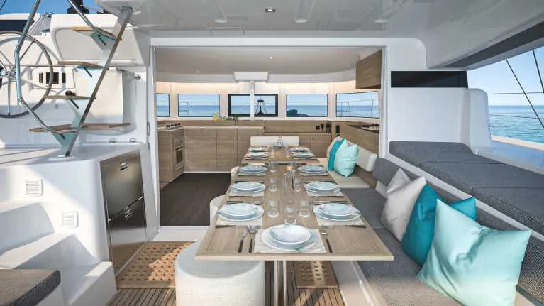 Salon of Premium, a Lagoon 43 catamaran at Trapani, Italy