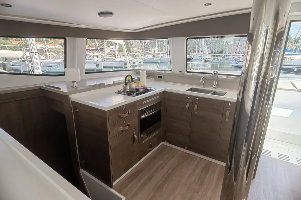 Galley of Nanann, a Bali 4.4 catamaran at Road Town, British Virgin Islands