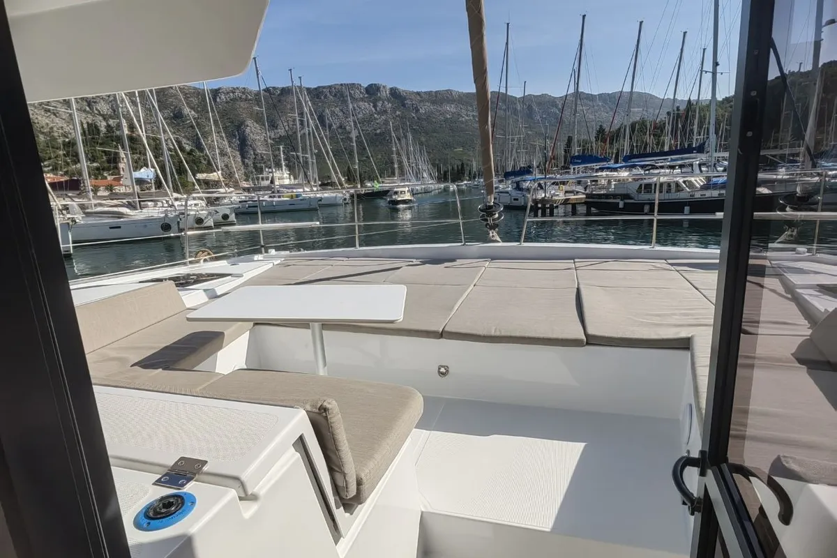 Deck of Nanann, a Bali 4.4 catamaran at Road Town, British Virgin Islands