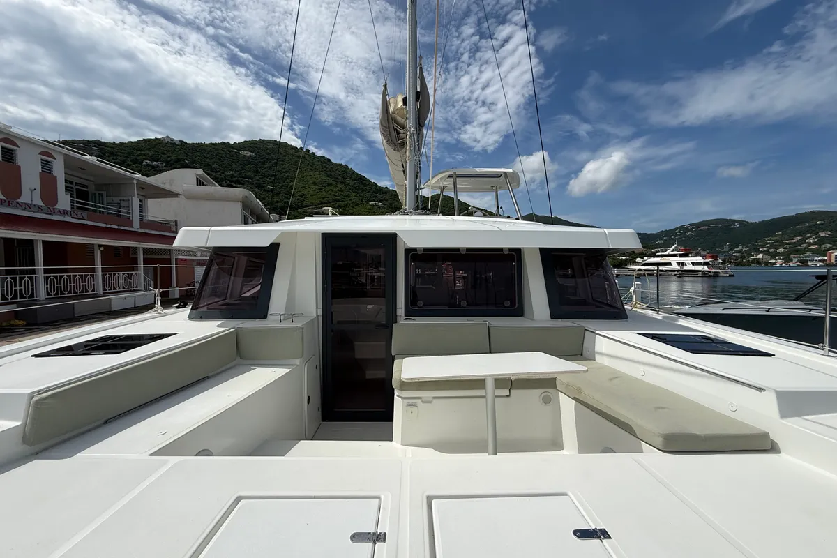 Deck of Nanann, a Bali 4.4 catamaran at Road Town, British Virgin Islands