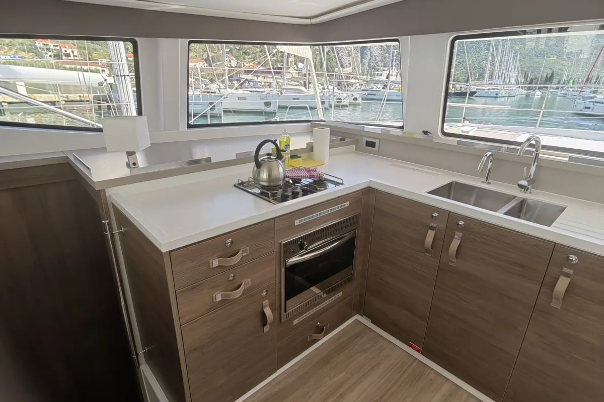 Galley of Nanann, a Bali 4.4 catamaran at Road Town, British Virgin Islands