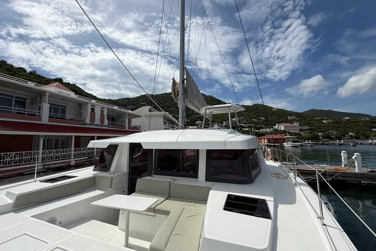 Deck of Nanann, a Bali 4.4 catamaran at Road Town, British Virgin Islands