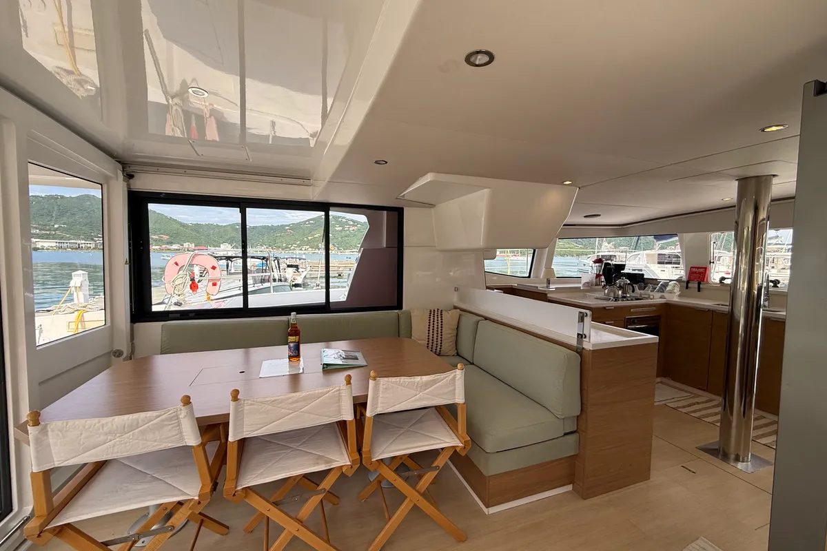 Salon of Nanann, a Bali 4.4 catamaran at Road Town, British Virgin Islands