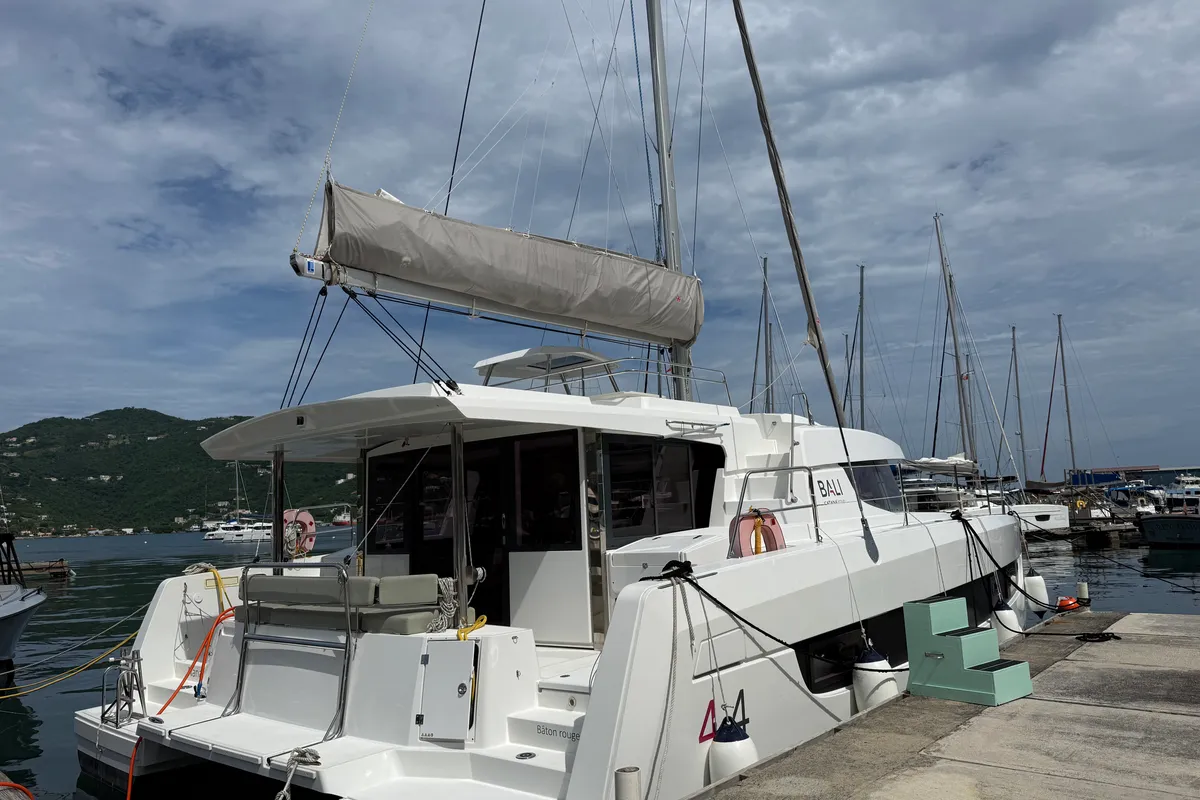 Exterior view of Nanann, a Bali 4.4 catamaran at Road Town, British Virgin Islands