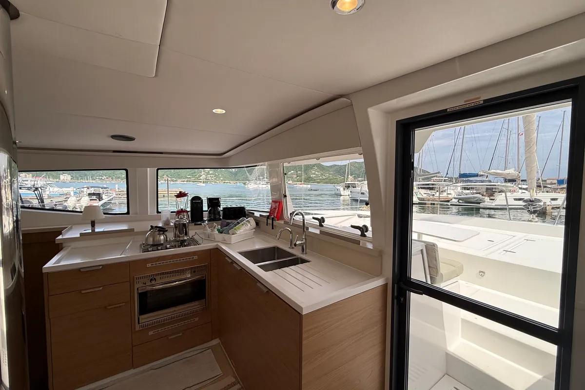 Galley of Nanann, a Bali 4.4 catamaran at Road Town, British Virgin Islands