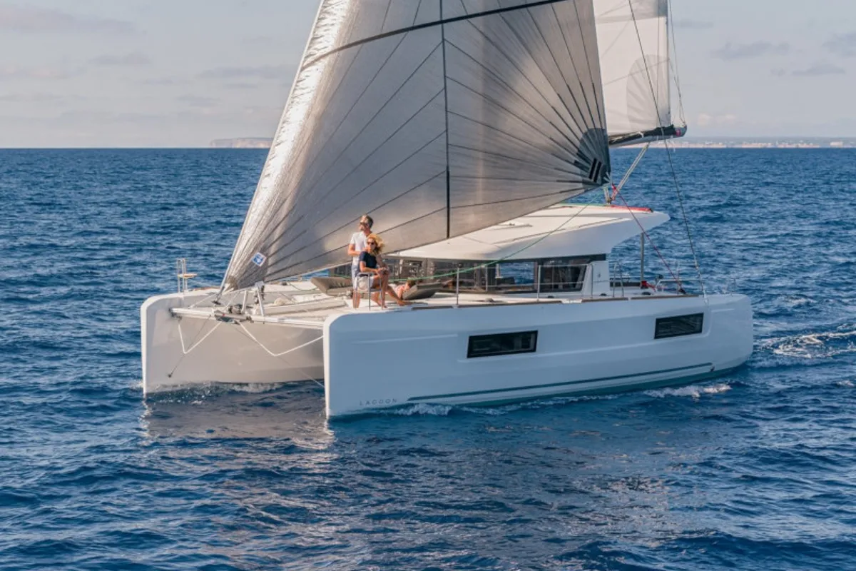Exterior view of AF-LAG40AN, a Lagoon 40 catamaran at Athens, Greece