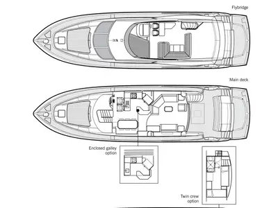 Floor plan of Premium, a Sunseeker 74 motor yacht at Kontokali, Greece