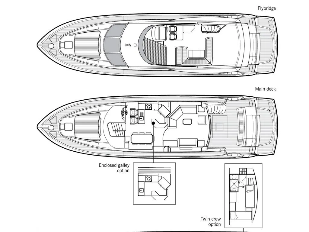Floor plan of Premium, a Sunseeker 74 motor yacht at Kontokali, Greece