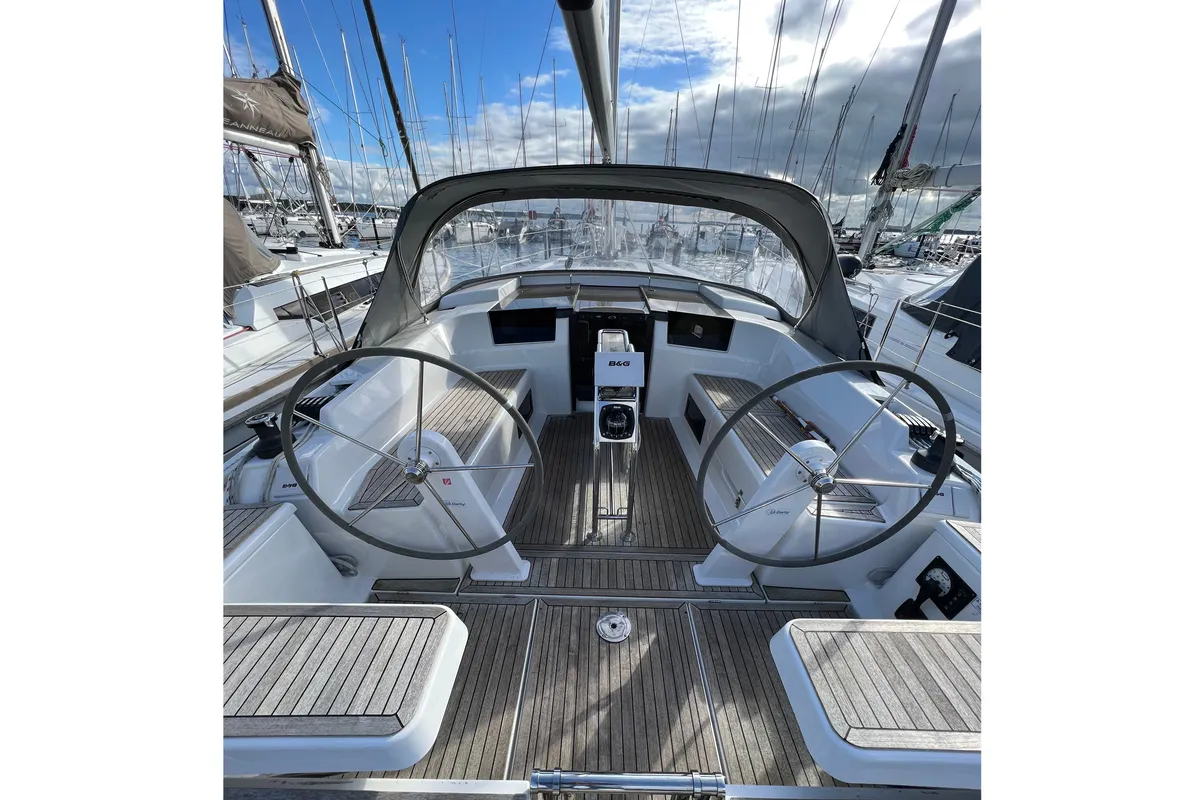 Cockpit of Seven, a Hanse 458 sailboat at Fisksätra, Sweden