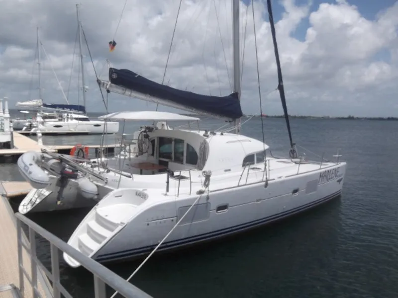 Exterior view of Magnifique, a Lagoon 380 catamaran at Cienfuegos, Cuba