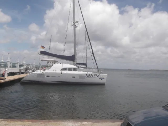 Exterior view of Magnifique, a Lagoon 380 catamaran at Cienfuegos, Cuba
