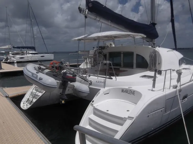 Exterior view of Magnifique, a Lagoon 380 catamaran at Cienfuegos, Cuba