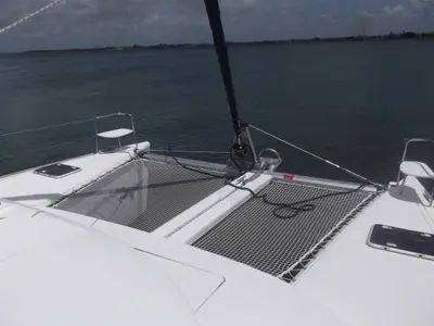Deck of Magnifique, a Lagoon 380 catamaran at Cienfuegos, Cuba