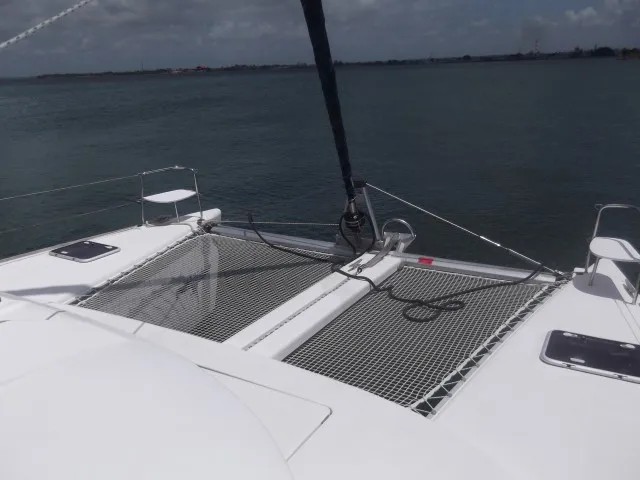 Deck of Magnifique, a Lagoon 380 catamaran at Cienfuegos, Cuba
