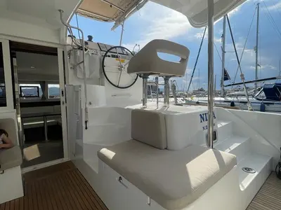 Cockpit of Nina, a Lagoon 40 catamaran at Volos Municipality, Greece