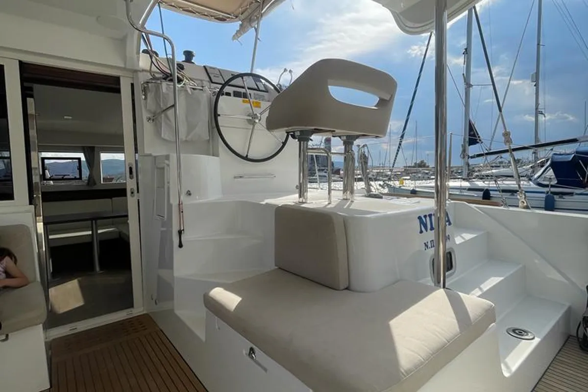 Cockpit of Nina, a Lagoon 40 catamaran at Volos Municipality, Greece