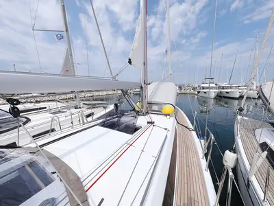 Deck of Beauty, a Jeanneau Sun Odyssey 410 sailboat at Grad Biograd na Moru, Croatia