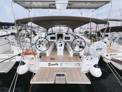 Cockpit of Beauty, a Jeanneau Sun Odyssey 410 sailboat at Grad Biograd na Moru, Croatia