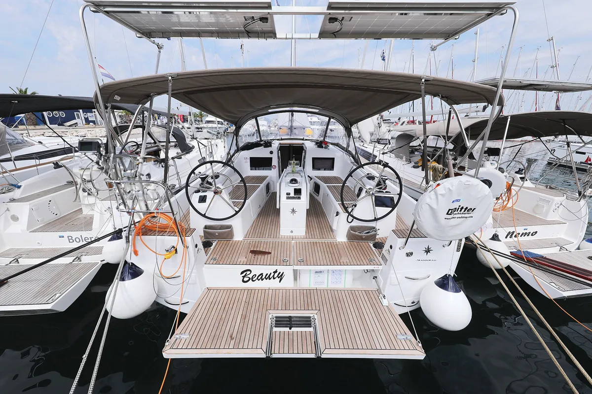 Cockpit of Beauty, a Jeanneau Sun Odyssey 410 sailboat at Grad Biograd na Moru, Croatia