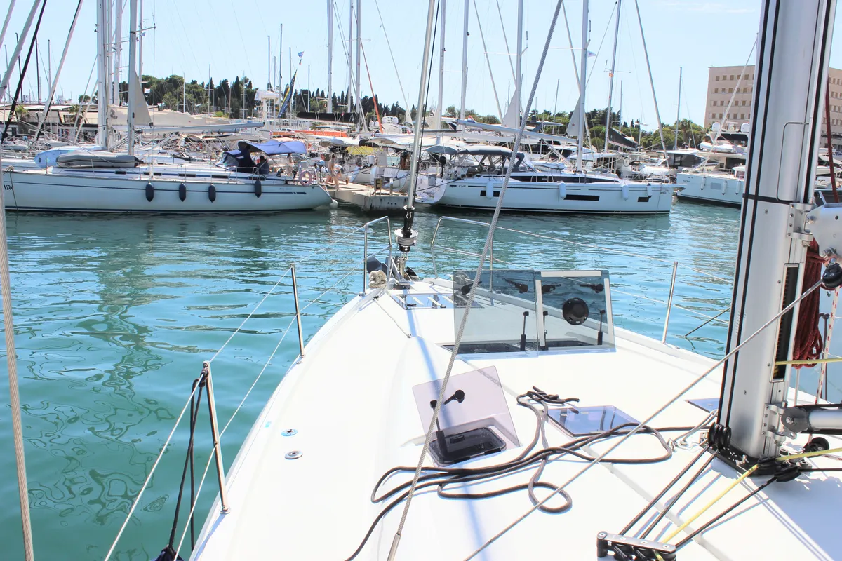Deck of Jeanneau Sun Odyssey 490, a sailboat at Split, Croatia