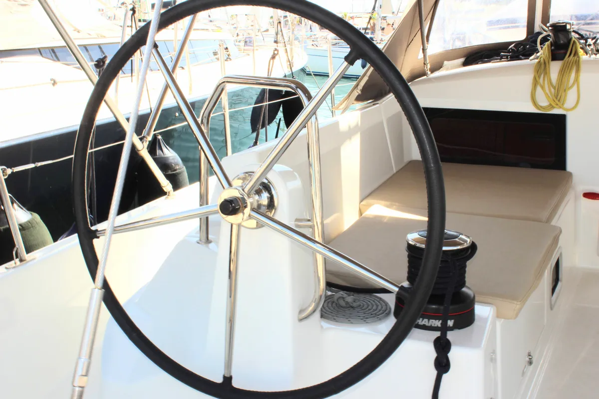 Cockpit of Jeanneau Sun Odyssey 490, a sailboat at Split, Croatia