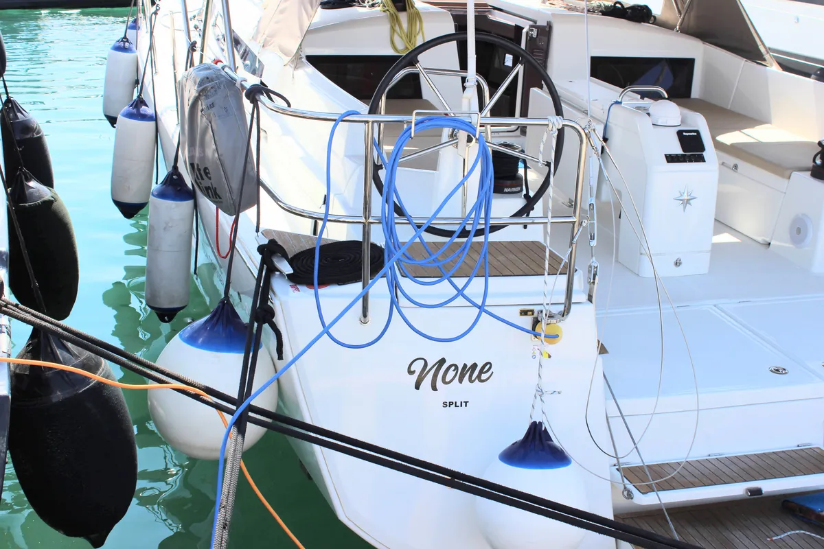 Cockpit of Jeanneau Sun Odyssey 490, a sailboat at Split, Croatia