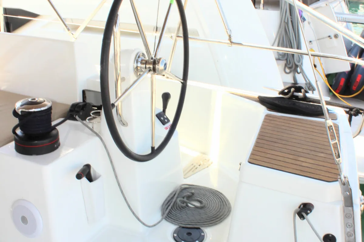 Cockpit of Jeanneau Sun Odyssey 490, a sailboat at Split, Croatia