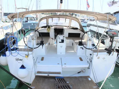 Cockpit of Jeanneau Sun Odyssey 490, a sailboat at Split, Croatia