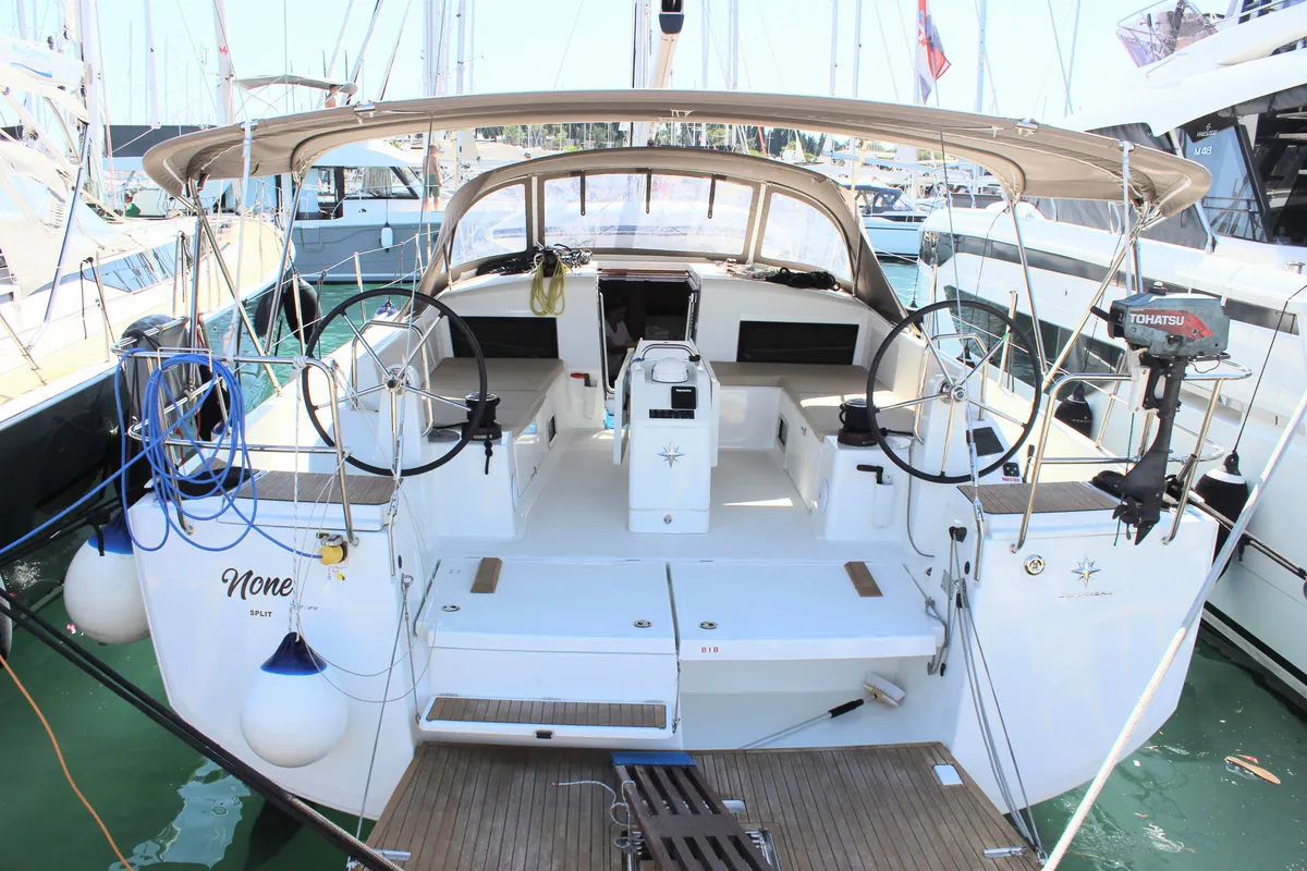Cockpit of Jeanneau Sun Odyssey 490, a sailboat at Split, Croatia