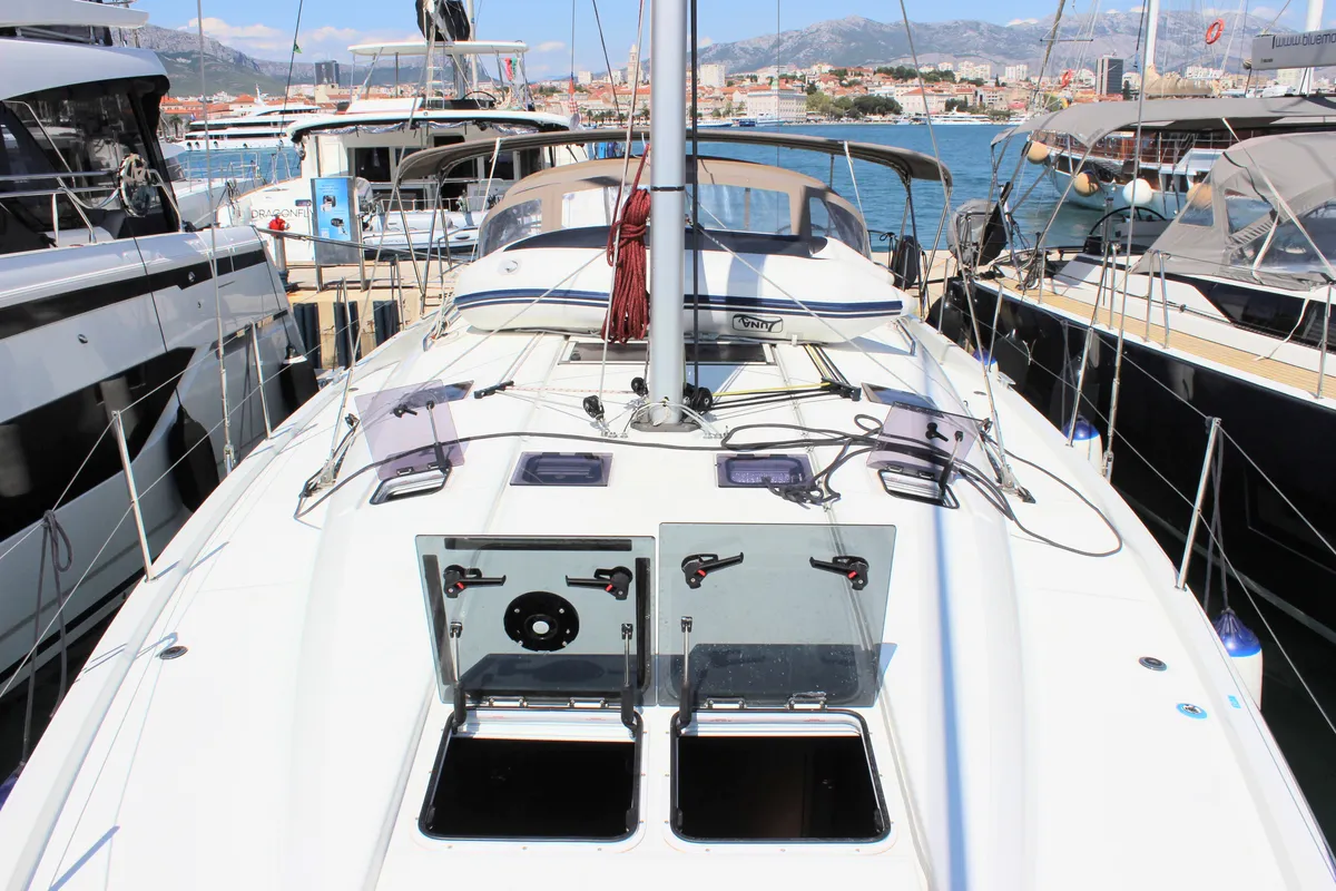 Deck of Jeanneau Sun Odyssey 490, a sailboat at Split, Croatia