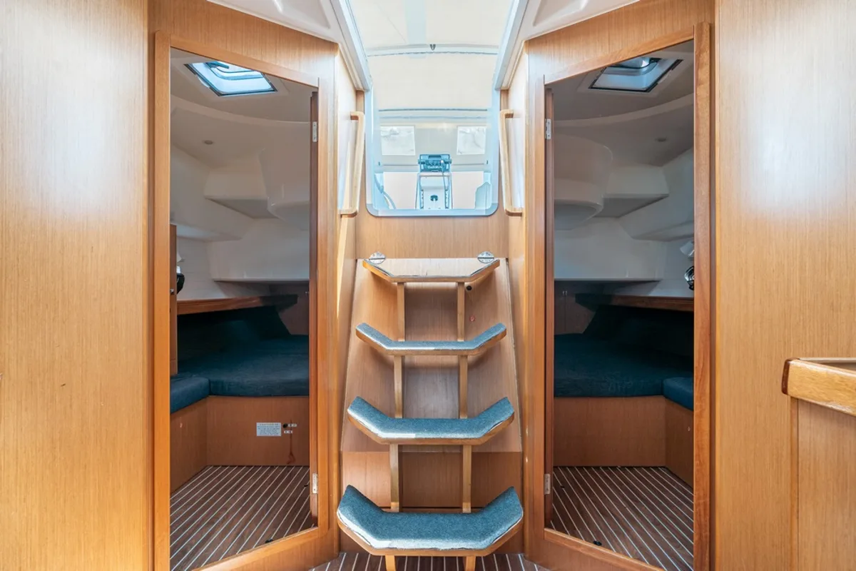 Salon of Melodia, a Bavaria Cruiser 46 sailboat at Rhodes, Greece