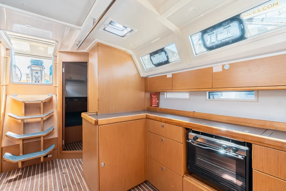 Galley of Melodia, a Bavaria Cruiser 46 sailboat at Rhodes, Greece